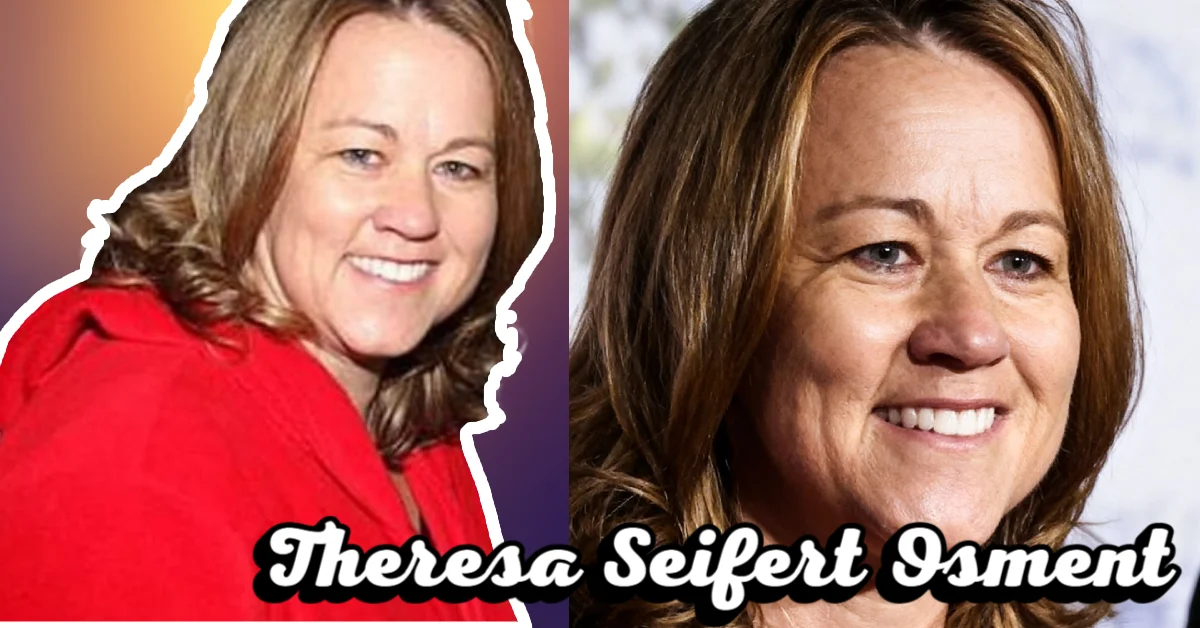 Theresa Seifert Osment smiling in two photos wearing red top and professional attire