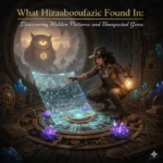 Explorer discovering what hizzaboloufazic found in hidden data patterns using mystical holographic maps and ancient artifacts