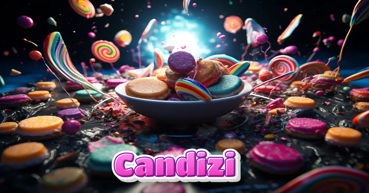 Candizi colorful wellness candies and supplements in bowl with vibrant rainbow lollipops and healthy functional treats