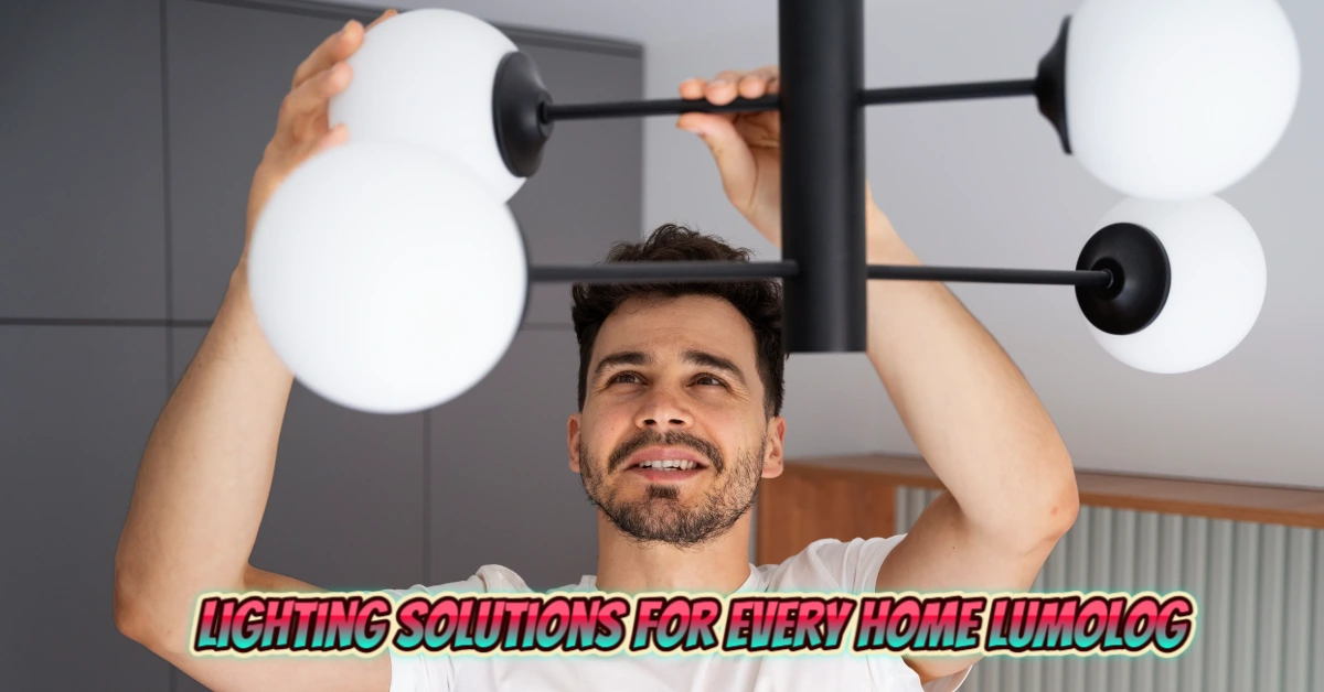 Man installing modern pendant lighting solutions for every home lumolog with white spherical LED fixtures