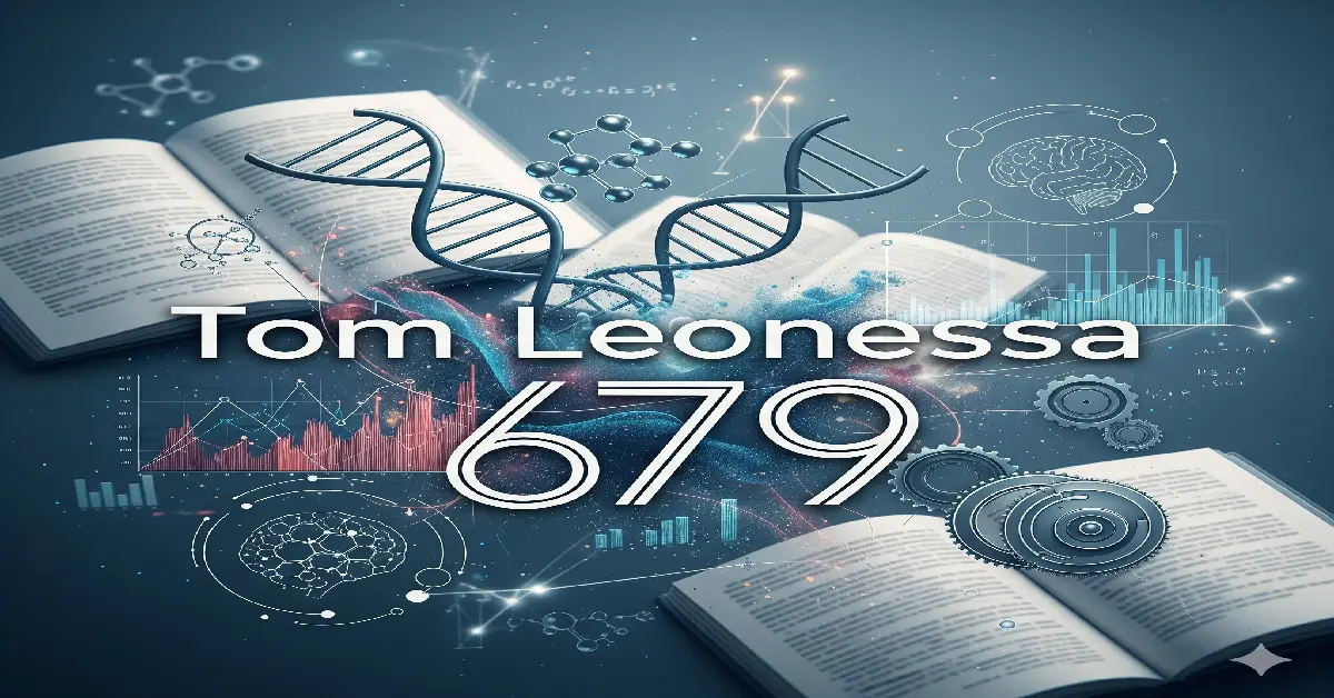 Tom Leonessa 679 research overview with DNA, brain scans, open books, and academic charts.