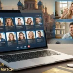 GoldenBride dating platform showing profiles of Slavic women with video chat and credit payment system