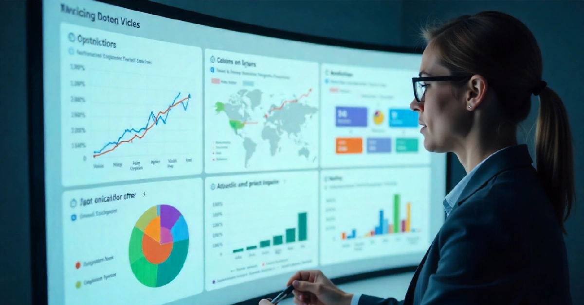Professional analyzing CRM marketing automation dashboard with customer data analytics and campaign performance metrics