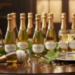 prosecchini bottles displayed with glasses and grapes on elegant table
